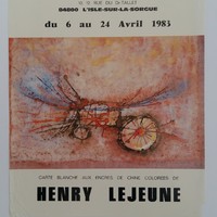 Affiche pour l'exposition Carte blanche aux encres de chine colorées de Henry Lejeune , à la Galerie S Djellal (L'Isle-Sur-La-Sorgue) , du 6 au 24 avril 1983.